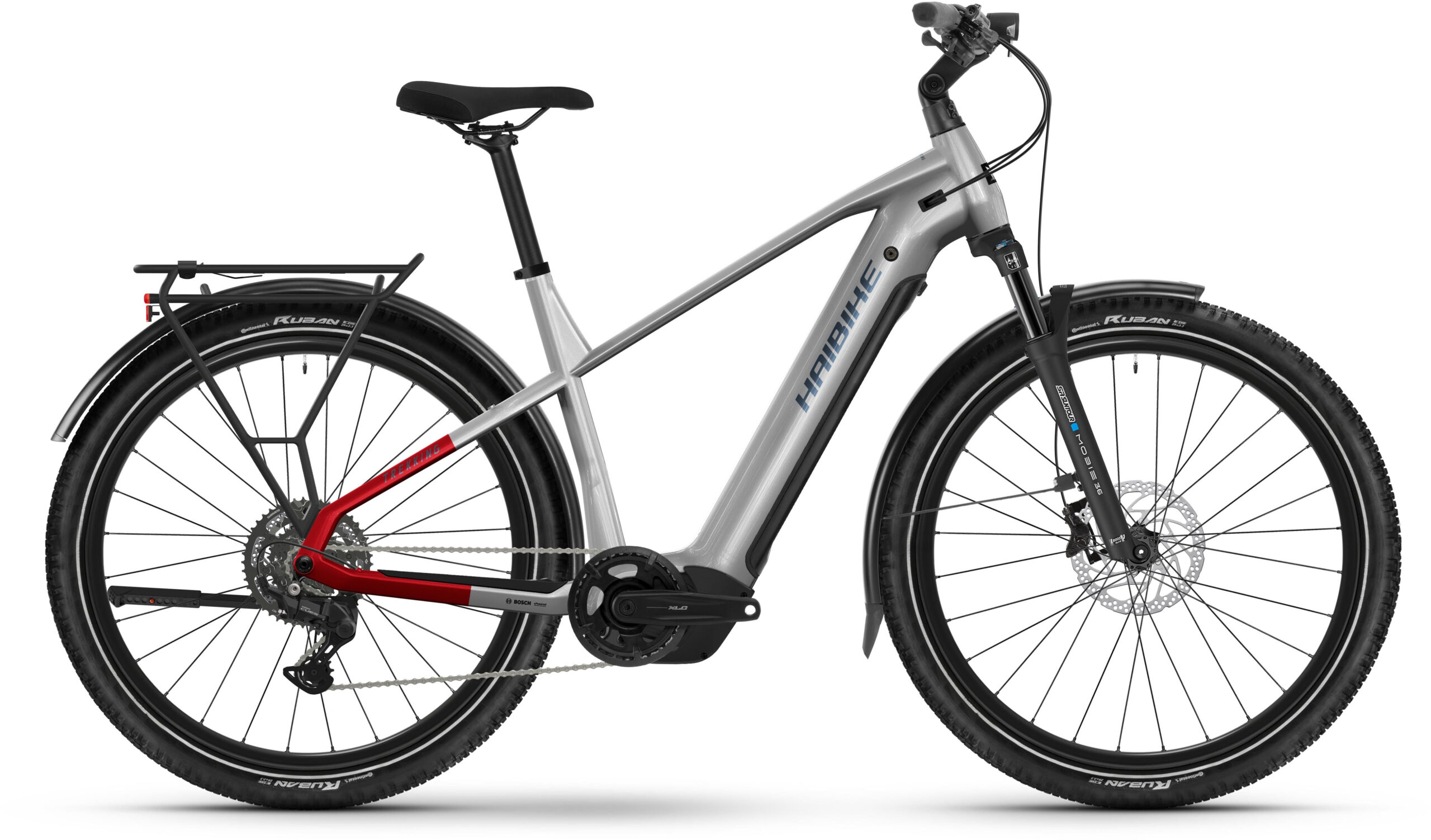 Haibike Trekking 7 Crossbar Electric Trekking Bike XL / 55CM soft grey/red/blue - gloss - Cycles UK