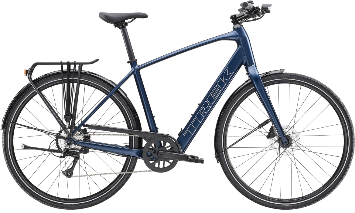 Trek 2026 FX+ 2 LT Electric Hybrid Bike XL SATIN MULSANNE BLUE - Cycles UK