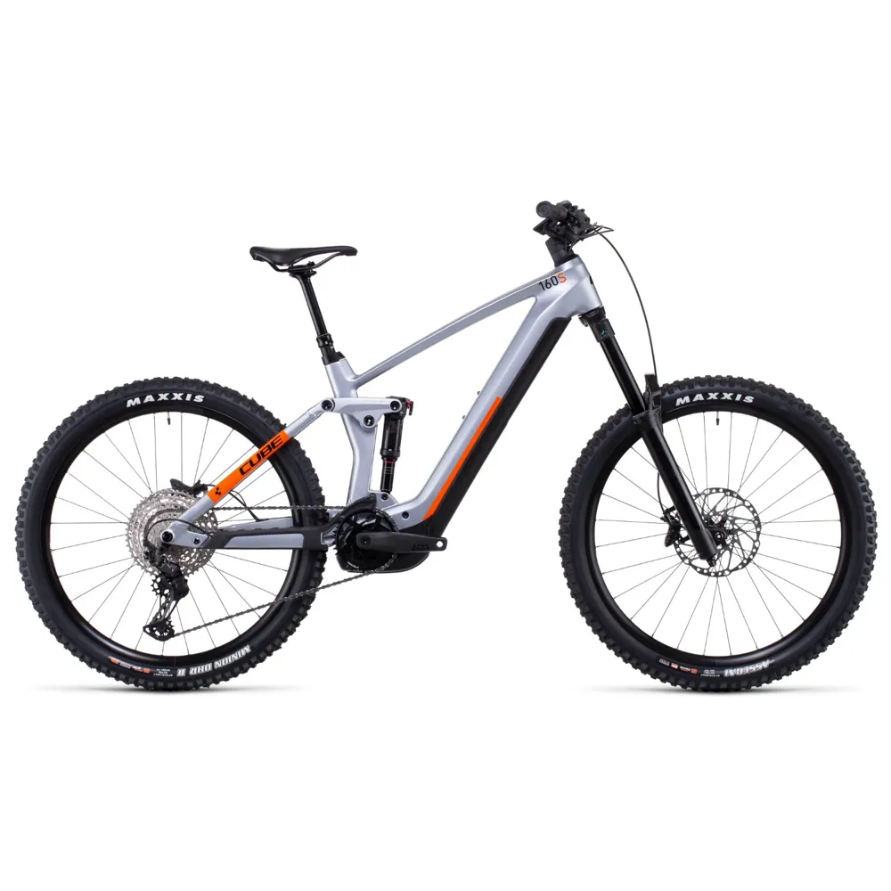 Cube Stereo Hybrid 160 HPC SL 750 27.5 Electric Mountain Bike 2023 Polar Silver/Orange